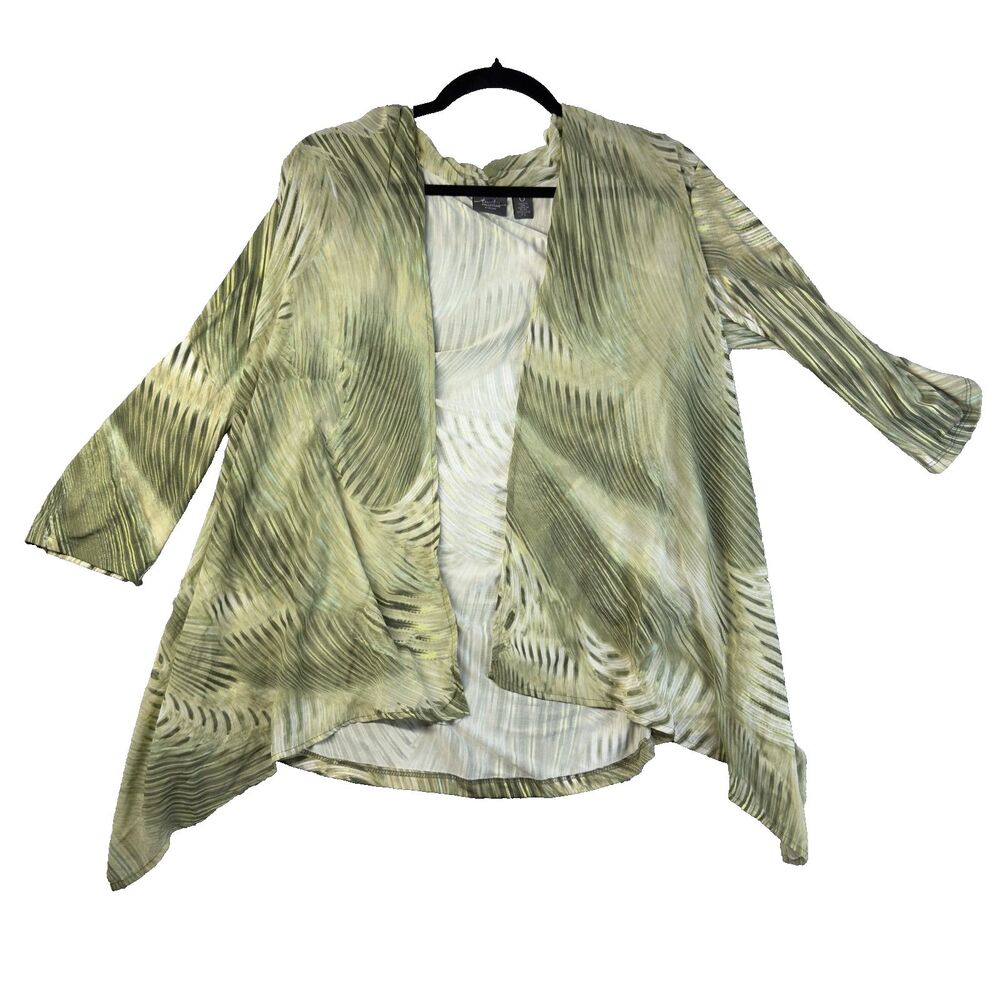 Chico's Travelers Cardigan Women 0 Small Green 3/4 Sleeve Open Front Lightweight